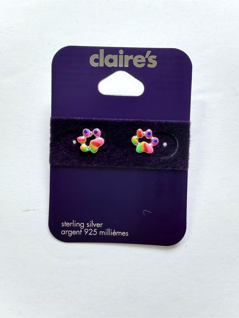 Claire's Sterling Silver Rainbow Paw Stud Earrings - Multicolor